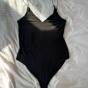 Black V-Neck Spaghetti Strap Bodysuit